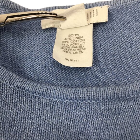 J. Jill Linen Blend Knit Sweater Tunic 3/4 Sleeve Shirt Blue White Faux Layers - Picture 9 of 9